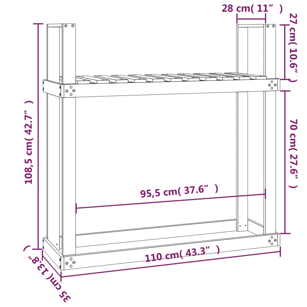 Support bois de chauffage Marron miel 110x35x108,5 cm Bois pin