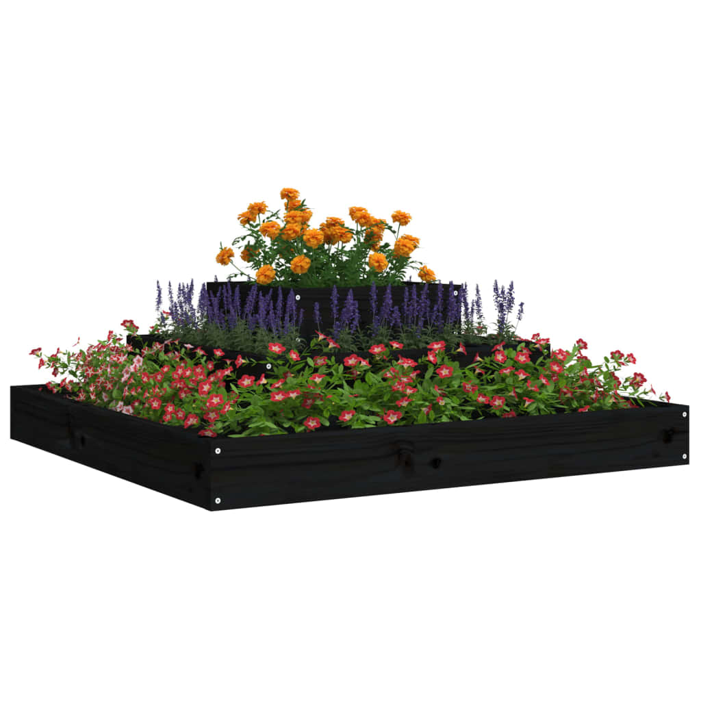 Jardinière Noir 80x80x27 cm Bois massif de pin