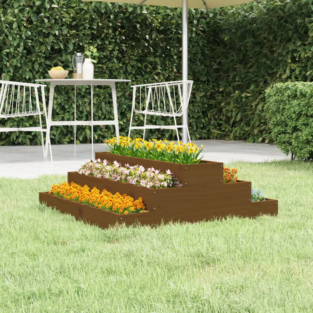 Jardinière Marron miel 80x80x27 cm Bois massif de pin