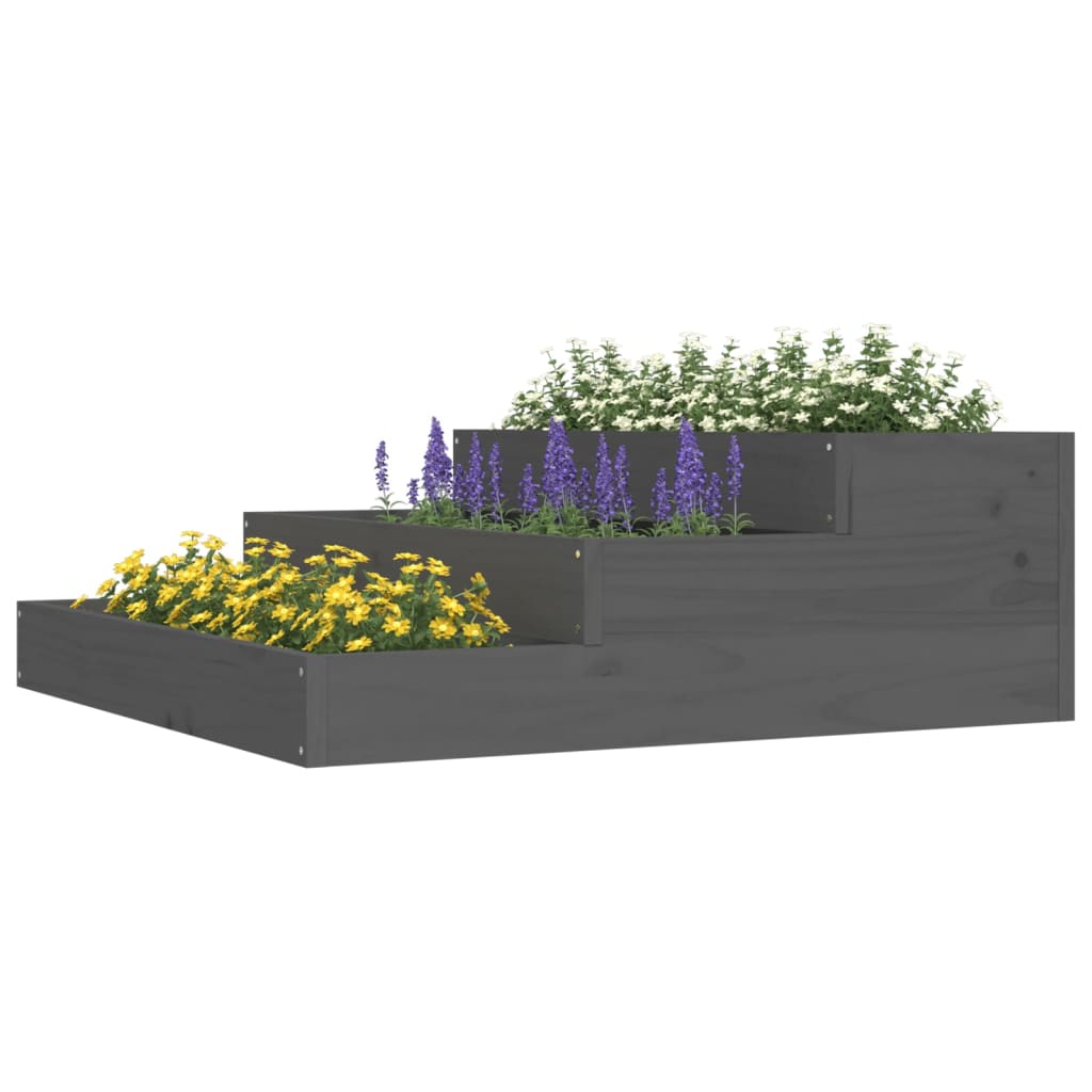 Jardinière Gris 78x78x27 cm Bois massif de pin