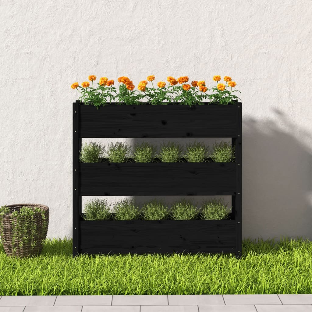 Jardinière Noir 112x25x104,5 cm Bois massif de pin