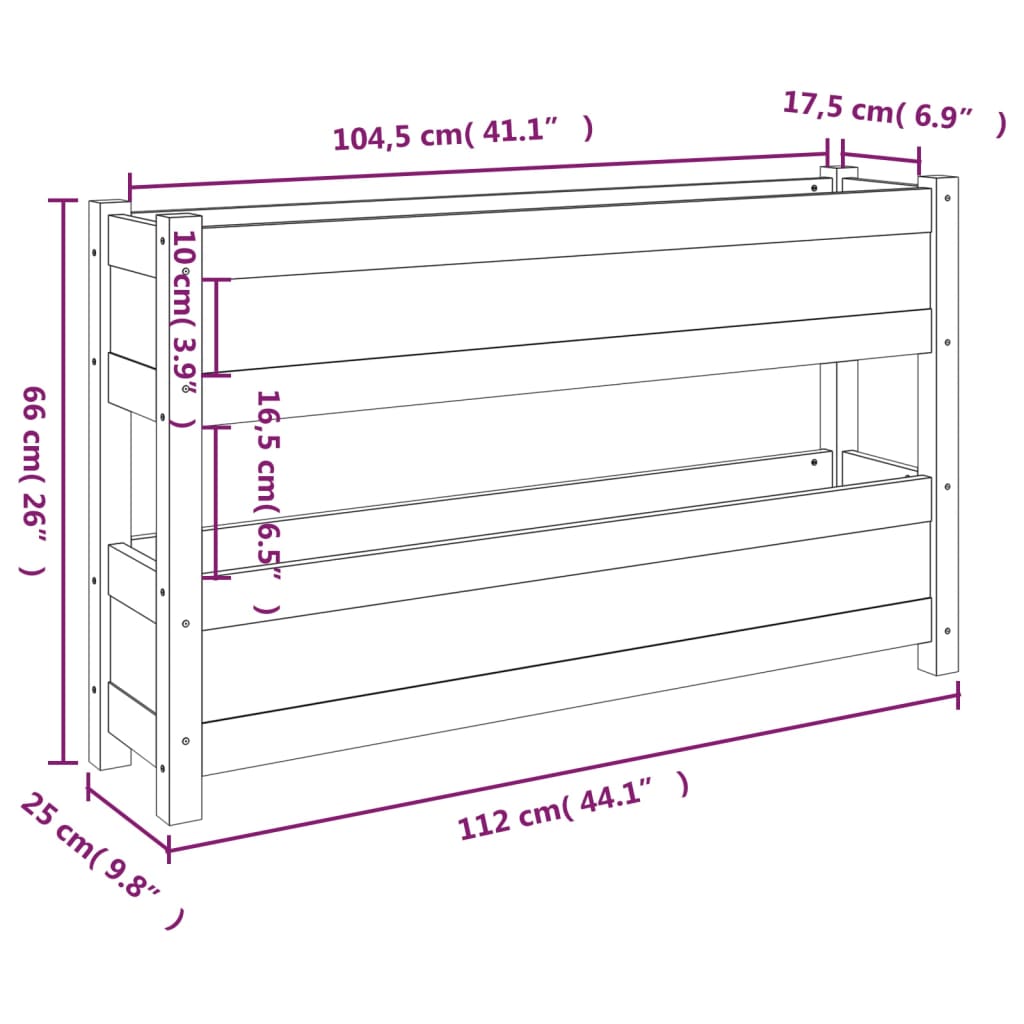 Jardinière 112x25x66 cm Bois massif de pin