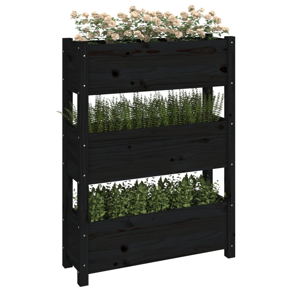 Jardinière Noir 77x25x104,5 cm Bois massif de pin