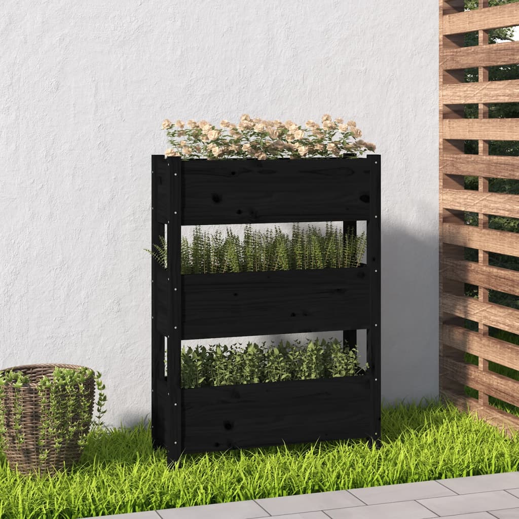 Jardinière Noir 77x25x104,5 cm Bois massif de pin