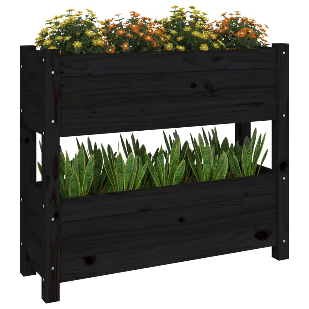 Jardinière Noir 77x25x66 cm Bois massif de pin