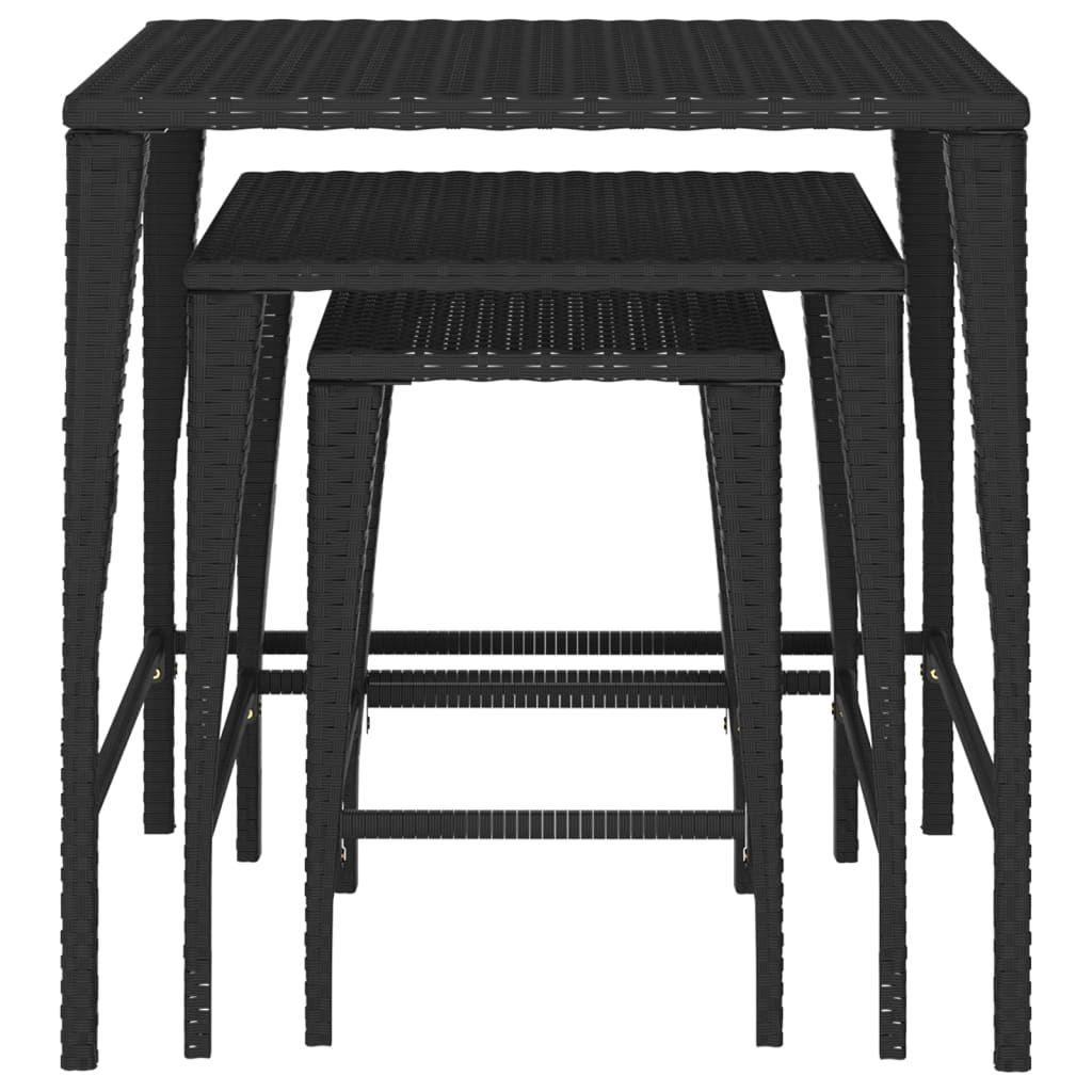 Tables gigognes 3 pcs noir résine tressée