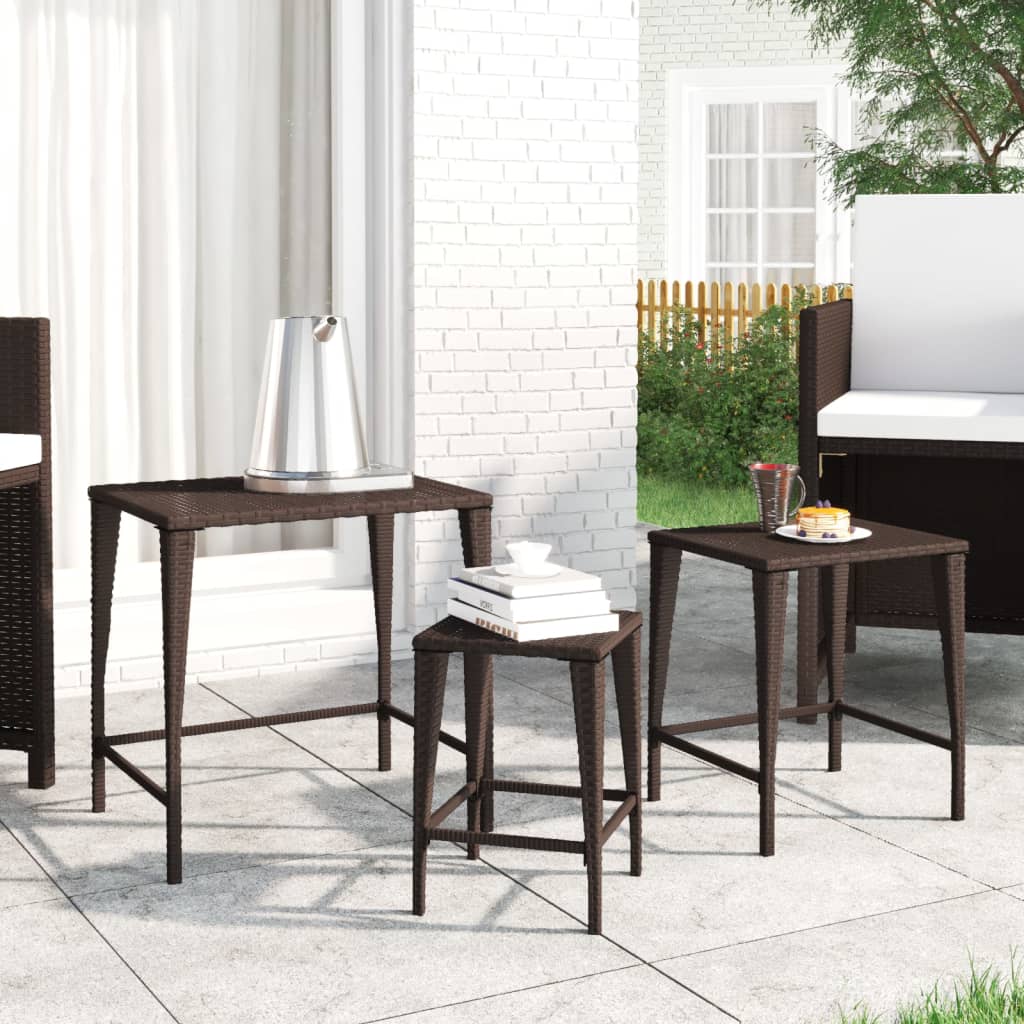 Nesting tables 3 pcs brown resin wicker