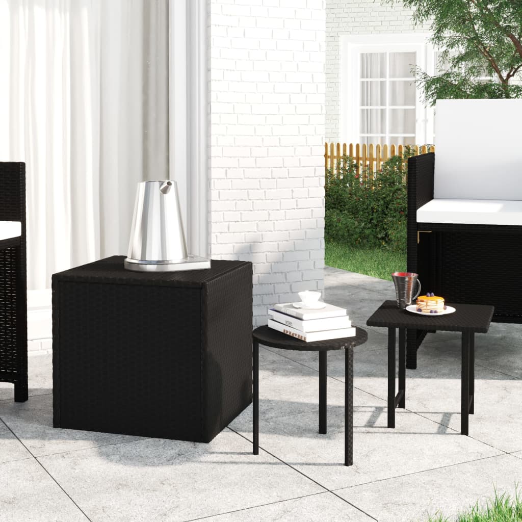 Side tables 3 pcs black resin wicker