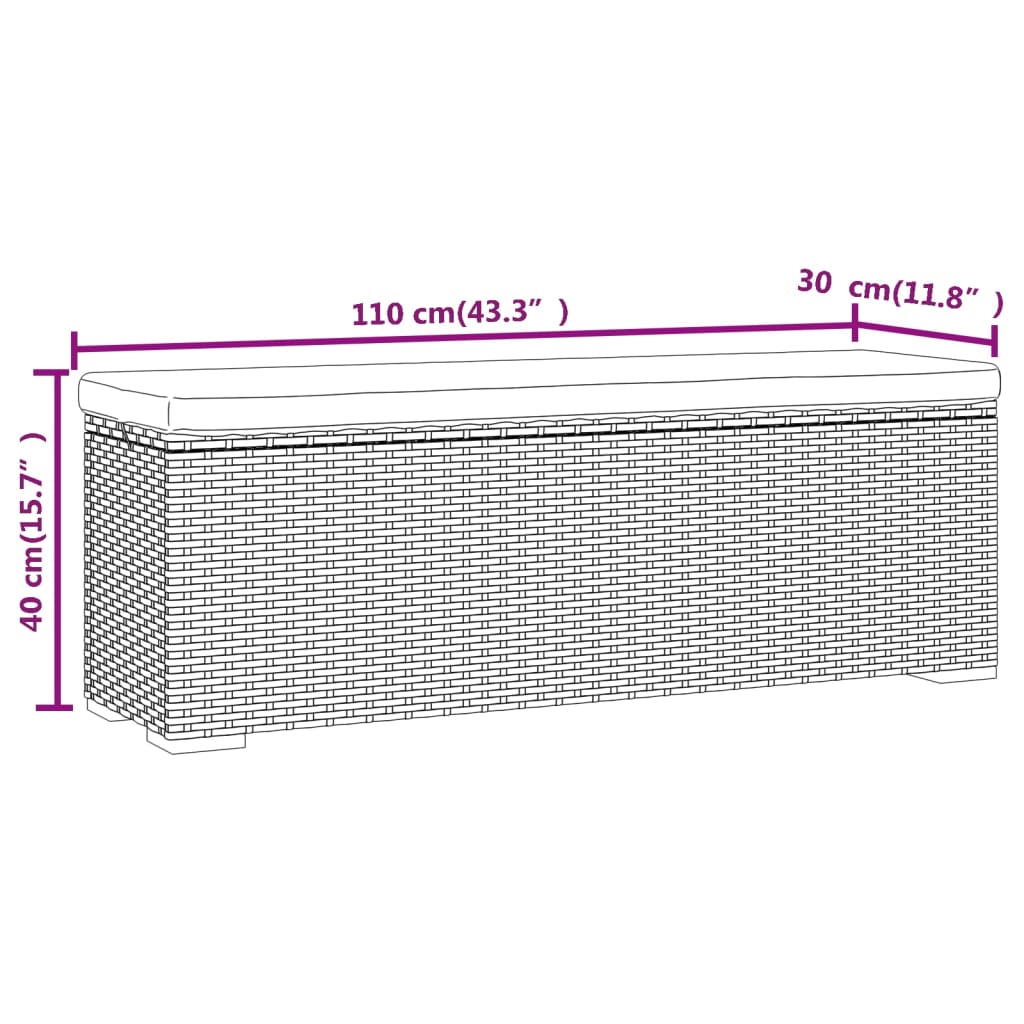 Ottomane-Bank mit schwarzem Kissen 110x30x40 cm aus geflochtenem Harz