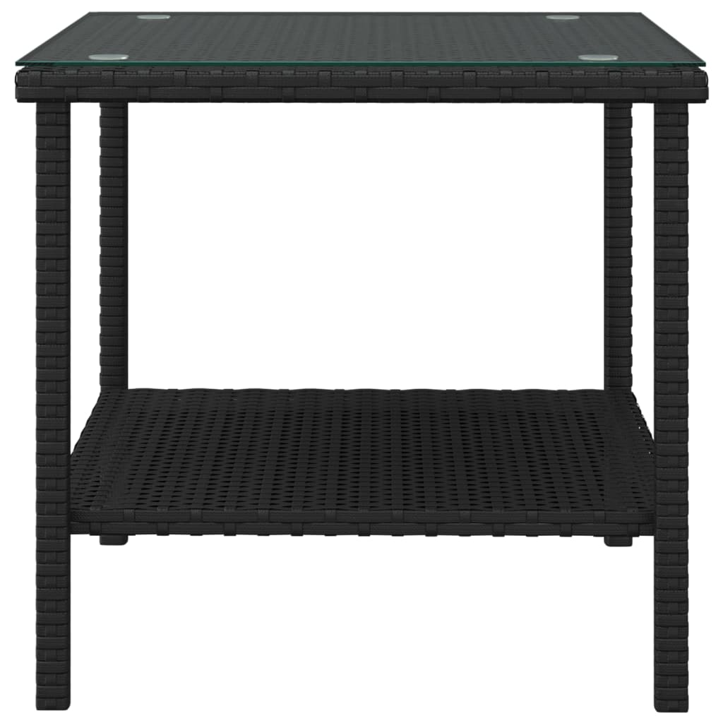 Table d'appoint noir 45x45x45 cm poly rotin et verre trempé