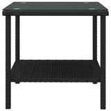 Table d'appoint noir 45x45x45 cm poly rotin et verre trempé