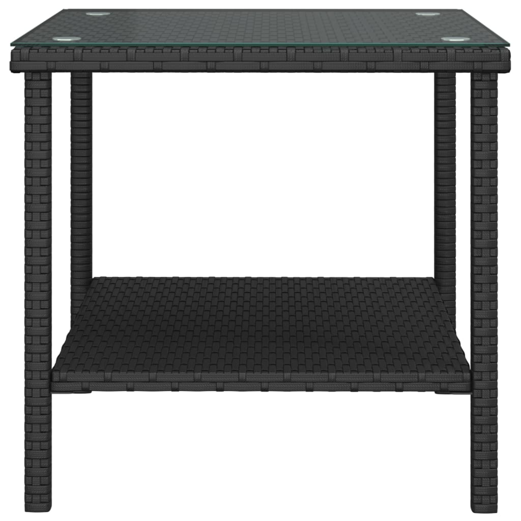 Table d'appoint noir 45x45x45 cm poly rotin et verre trempé