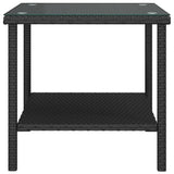 Table d'appoint noir 45x45x45 cm poly rotin et verre trempé