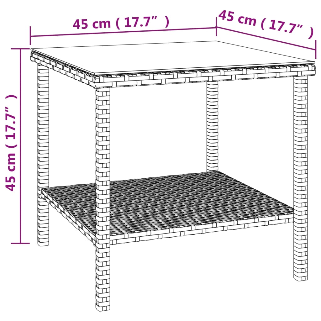 Table d'appoint noir 45x45x45 cm poly rotin et verre trempé