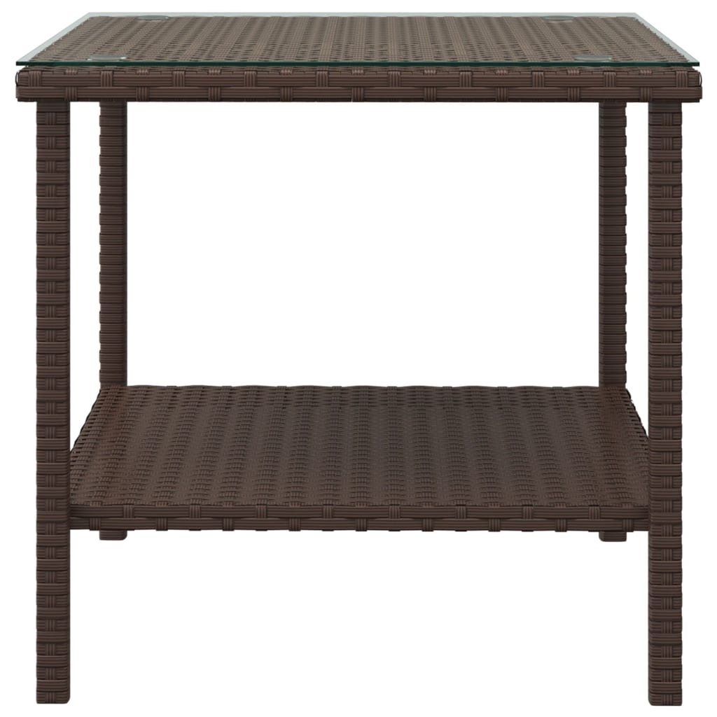 Table d'appoint marron 45x45x45 cm poly rotin et verre trempé