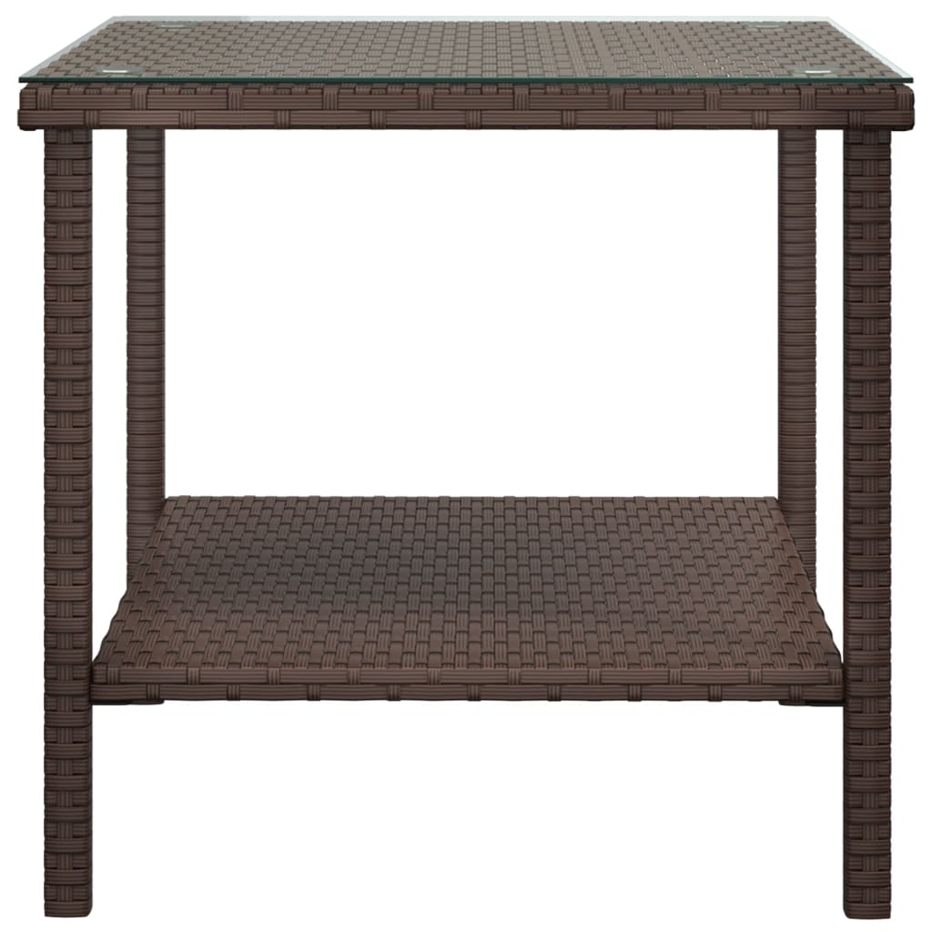 Table d'appoint marron 45x45x45 cm poly rotin et verre trempé