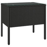 Table d'appoint noir 53x37x48 cm poly rotin et verre trempé