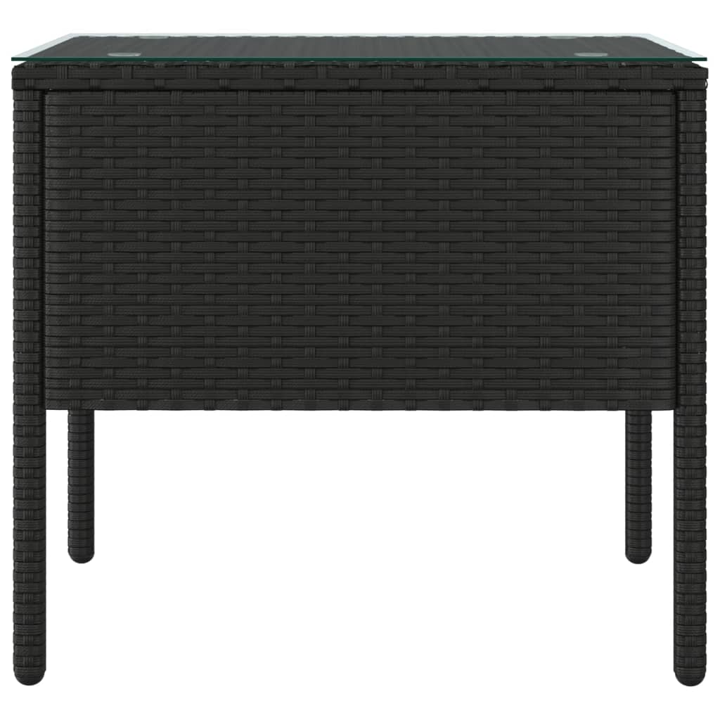 Table d'appoint noir 53x37x48 cm poly rotin et verre trempé