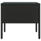 Table d'appoint noir 53x37x48 cm poly rotin et verre trempé