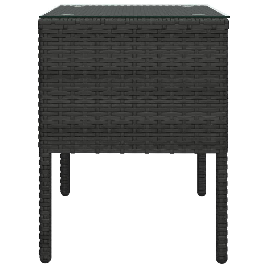 Table d'appoint noir 53x37x48 cm poly rotin et verre trempé