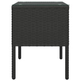 Table d'appoint noir 53x37x48 cm poly rotin et verre trempé