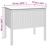 Table d'appoint noir 53x37x48 cm poly rotin et verre trempé