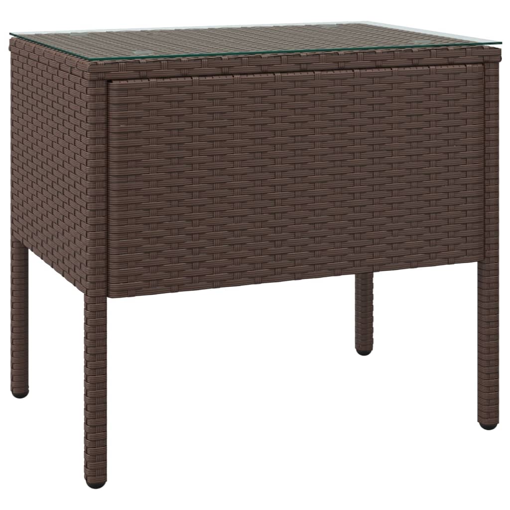 Brown side table 53x37x48 cm poly rattan and tempered glass