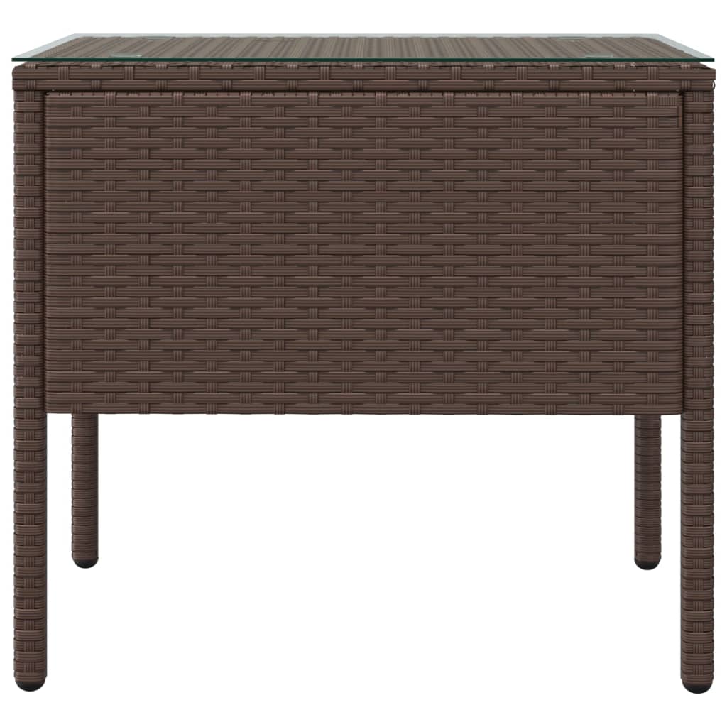 Brown side table 53x37x48 cm poly rattan and tempered glass