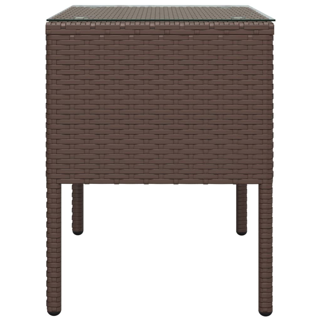 Table d'appoint marron 53x37x48 cm poly rotin et verre trempé