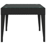 Table d'appoint noir 50x50x38 cm poly rotin et verre trempé