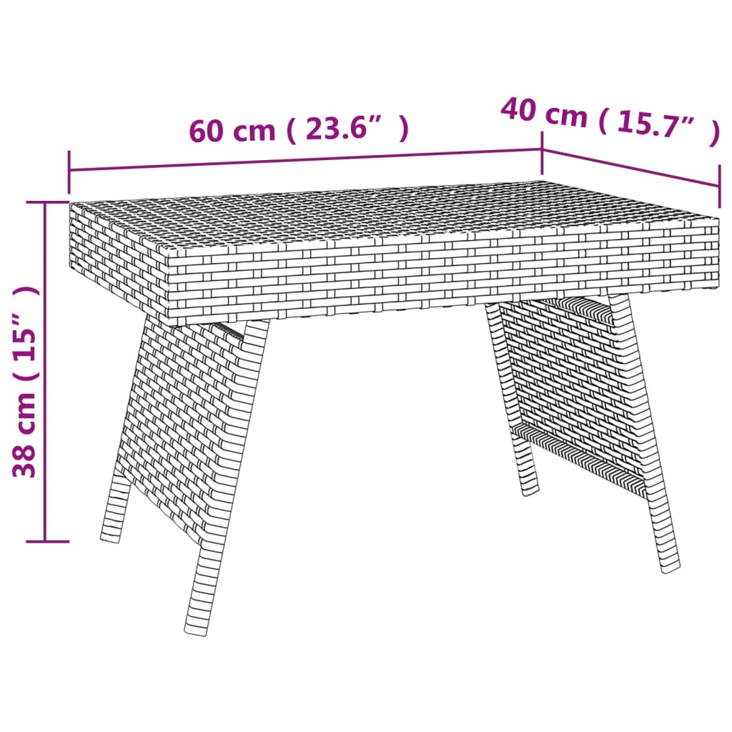 Table d'appoint pliable noir 60x40x38 cm résine tressée