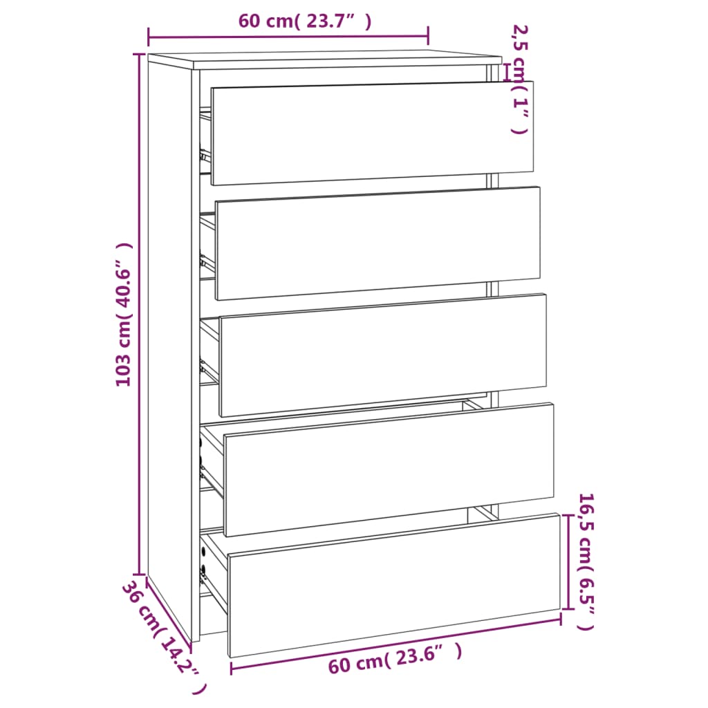 Commode Blanc 60x36x103 cm Bois d'ingénierie