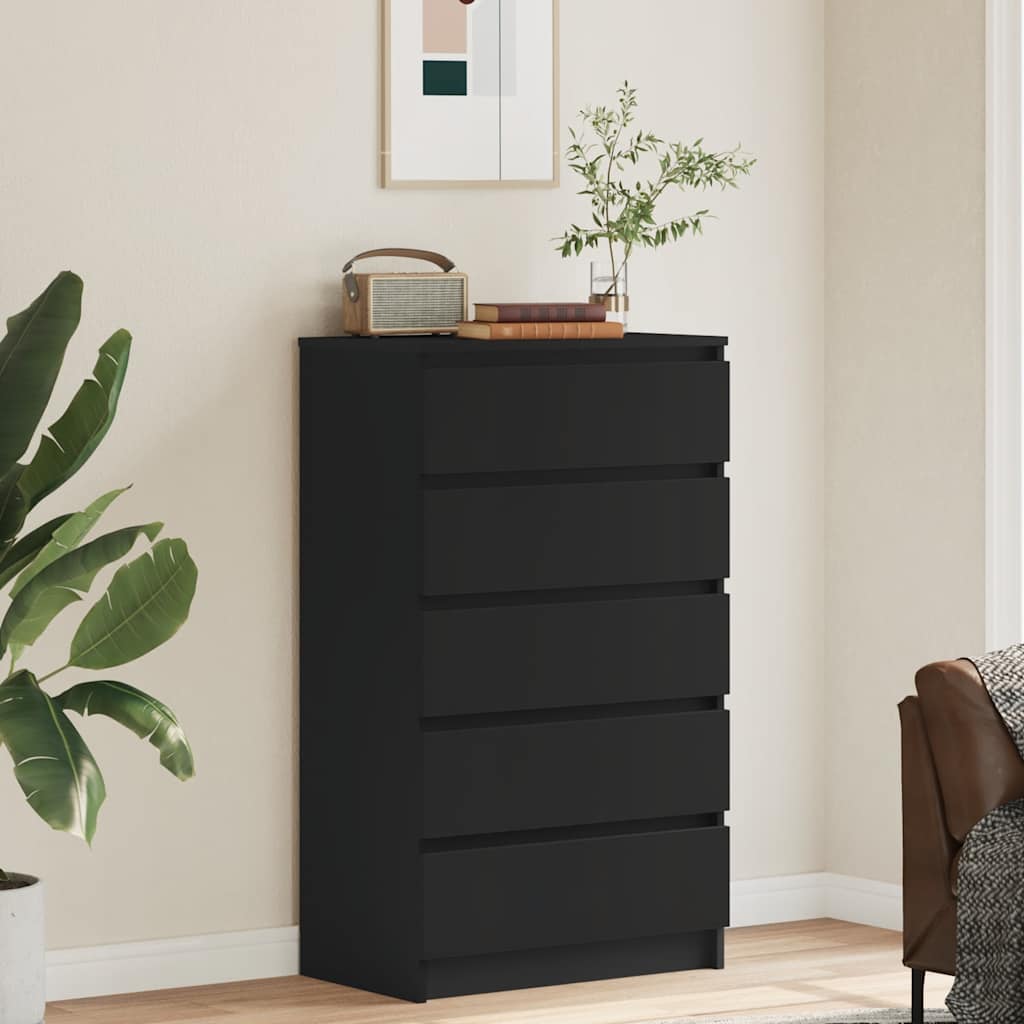 Black chest of drawers 60x36x103 cm Engineered wood