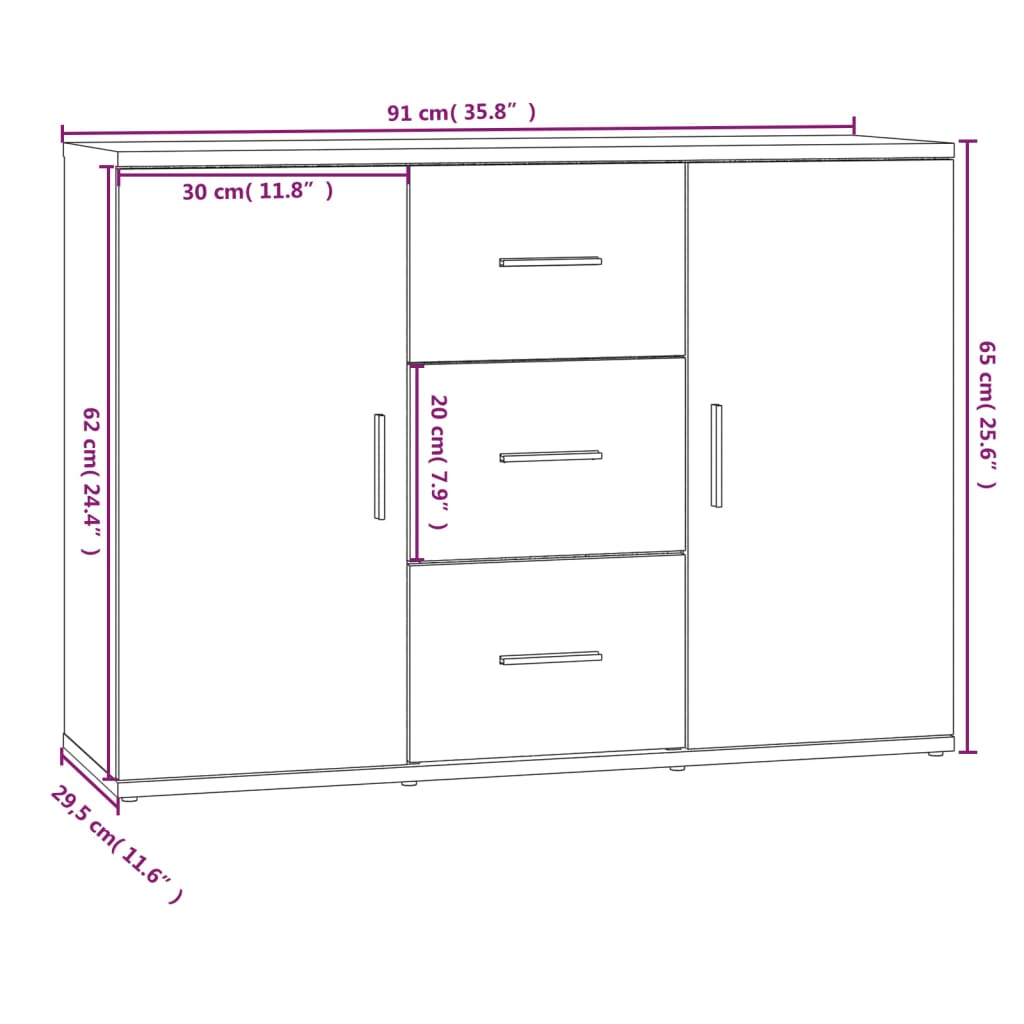 Buffet Chêne fumé 91x29,5x65 cm Bois d'ingénierie