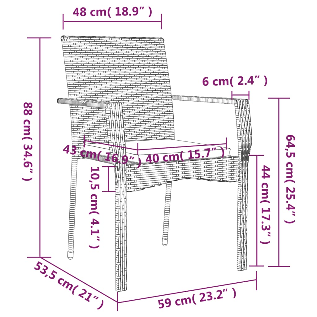 Chaises de jardin avec coussins lot de 2 Résine tressée Gris