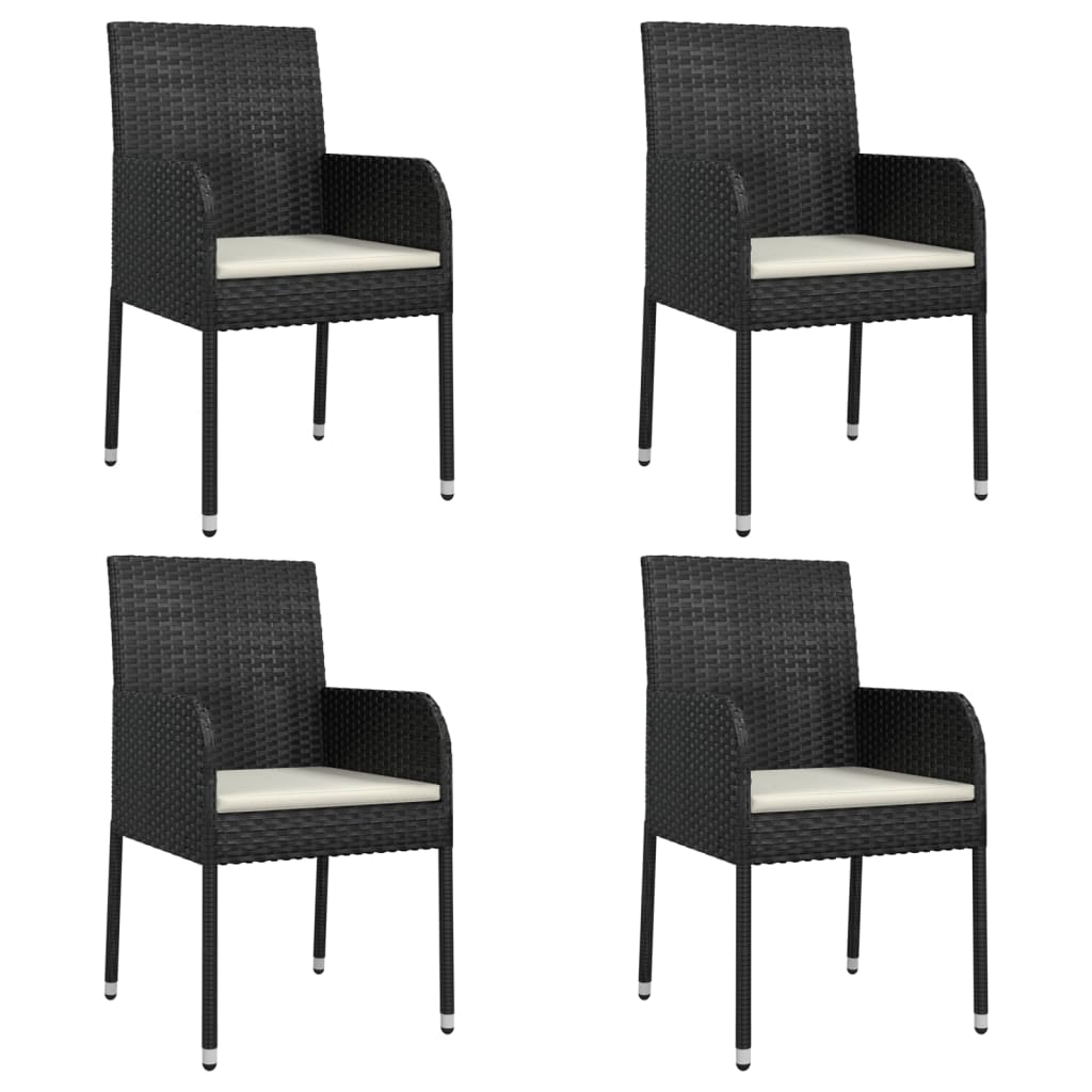 Chaises de jardin lot de 4 avec coussins Résine tressée Noir