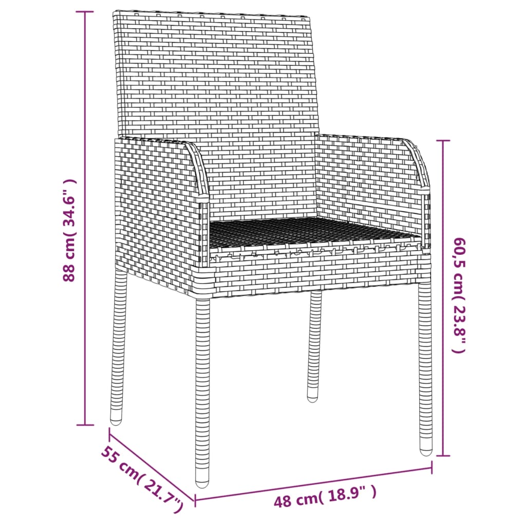 Chaises de jardin avec coussins lot de 4 Résine tressée Gris