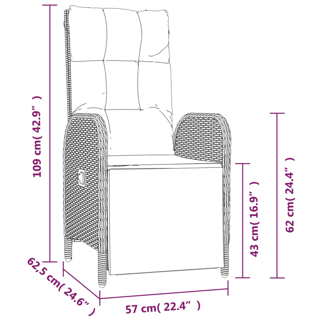 Chaises inclinables d'extérieur et coussins lot de 2 Poly rotin