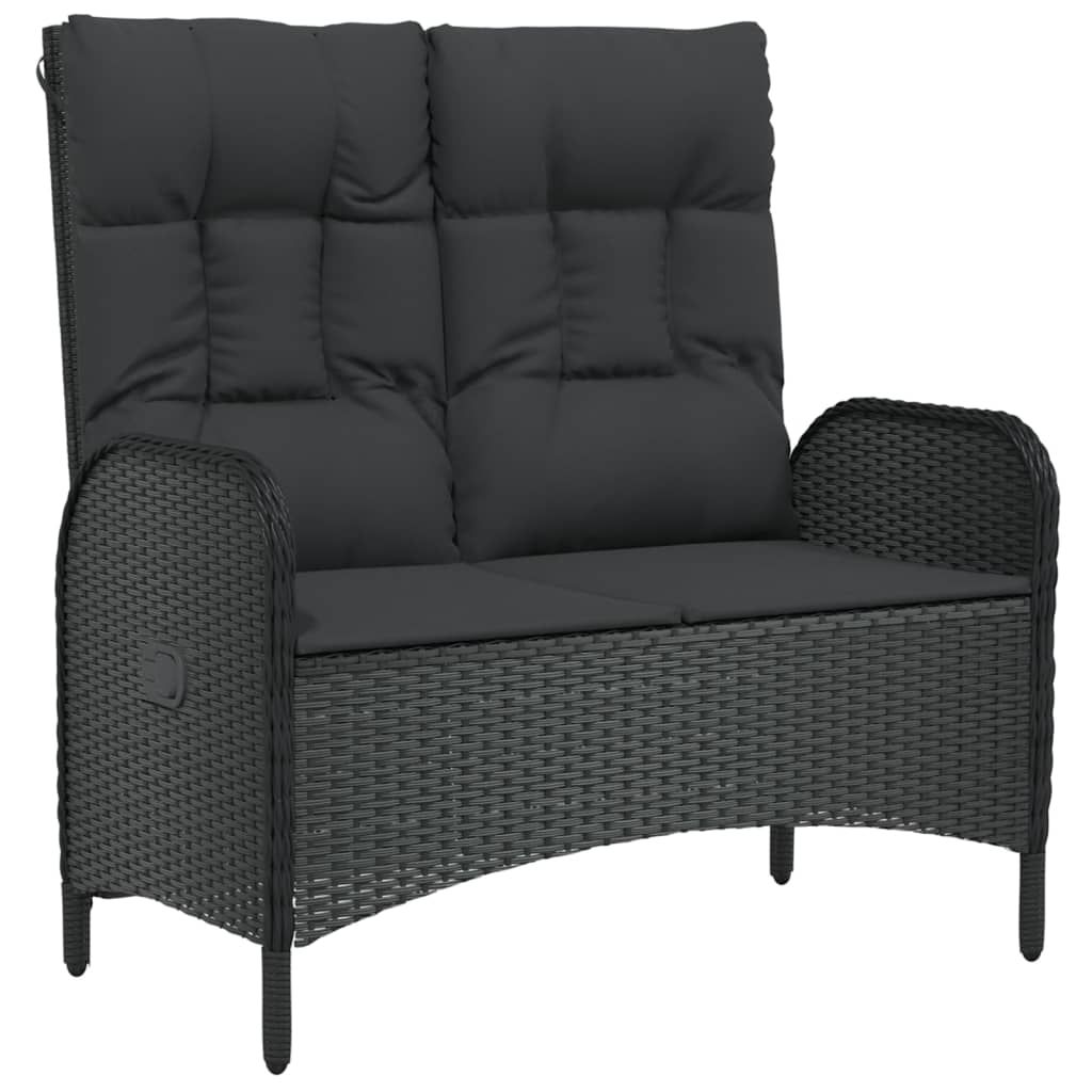 Banc de jardin inclinable avec coussins 107 cm Poly rotin Noir