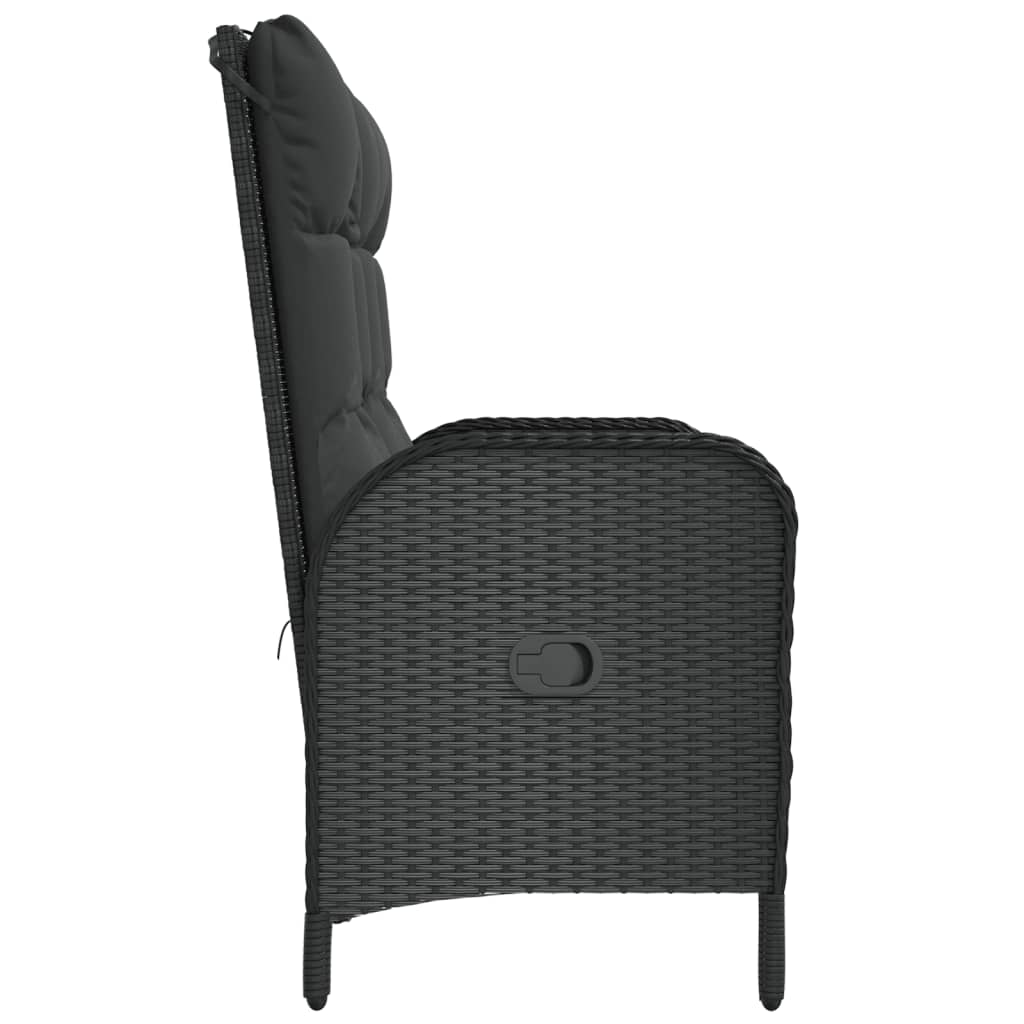 Banc de jardin inclinable avec coussins 107 cm Poly rotin Noir