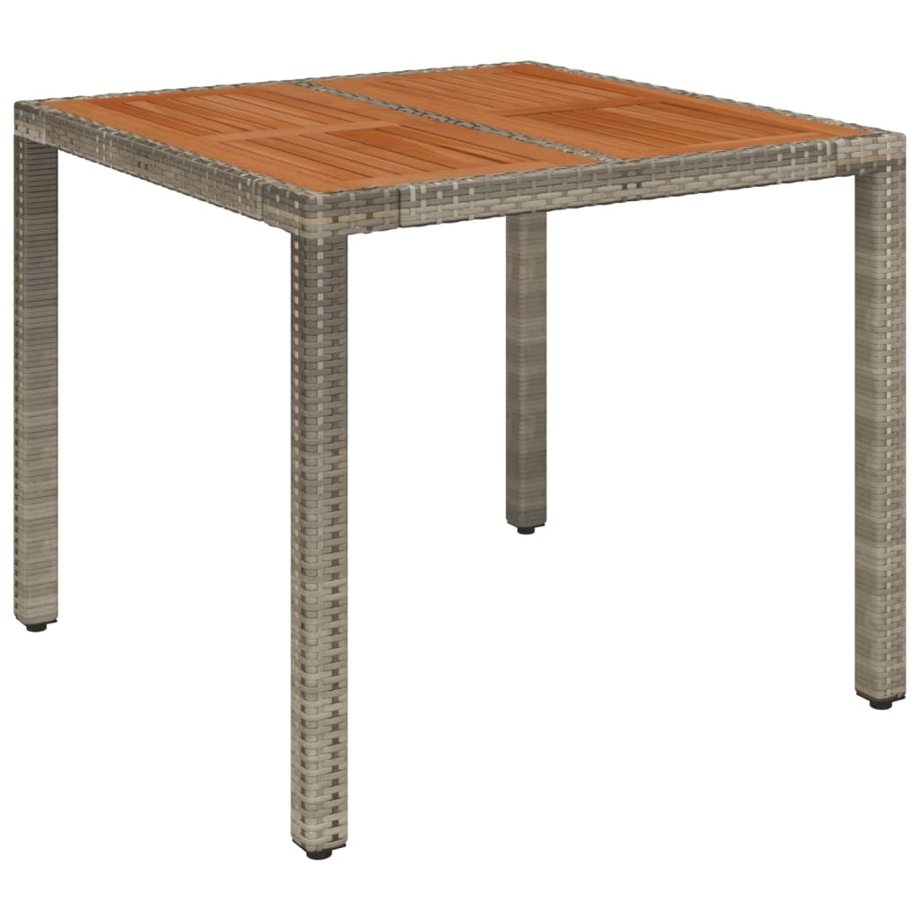 Garden table with wooden top Grey 90x90x75 cm Resin wicker