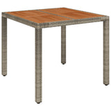 Garden table with wooden top Grey 90x90x75 cm Resin wicker