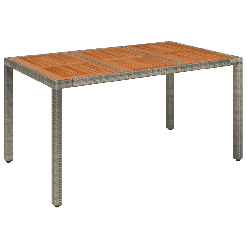 Garden table with wooden top Grey 150x90x75 cm Resin wicker