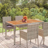 Garden table with wooden top Grey 150x90x75 cm Resin wicker