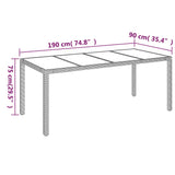 Table de jardin dessus en verre Noir 190x90x75cm Résine tressée