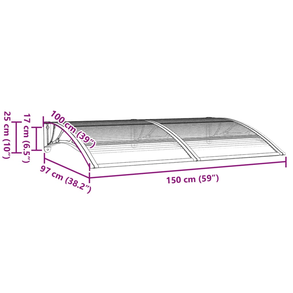 Auvent de porte Gris 150x100 cm Polycarbonate