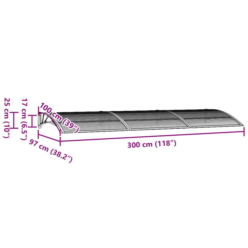 Auvent de porte Gris 300x100 cm Polycarbonate