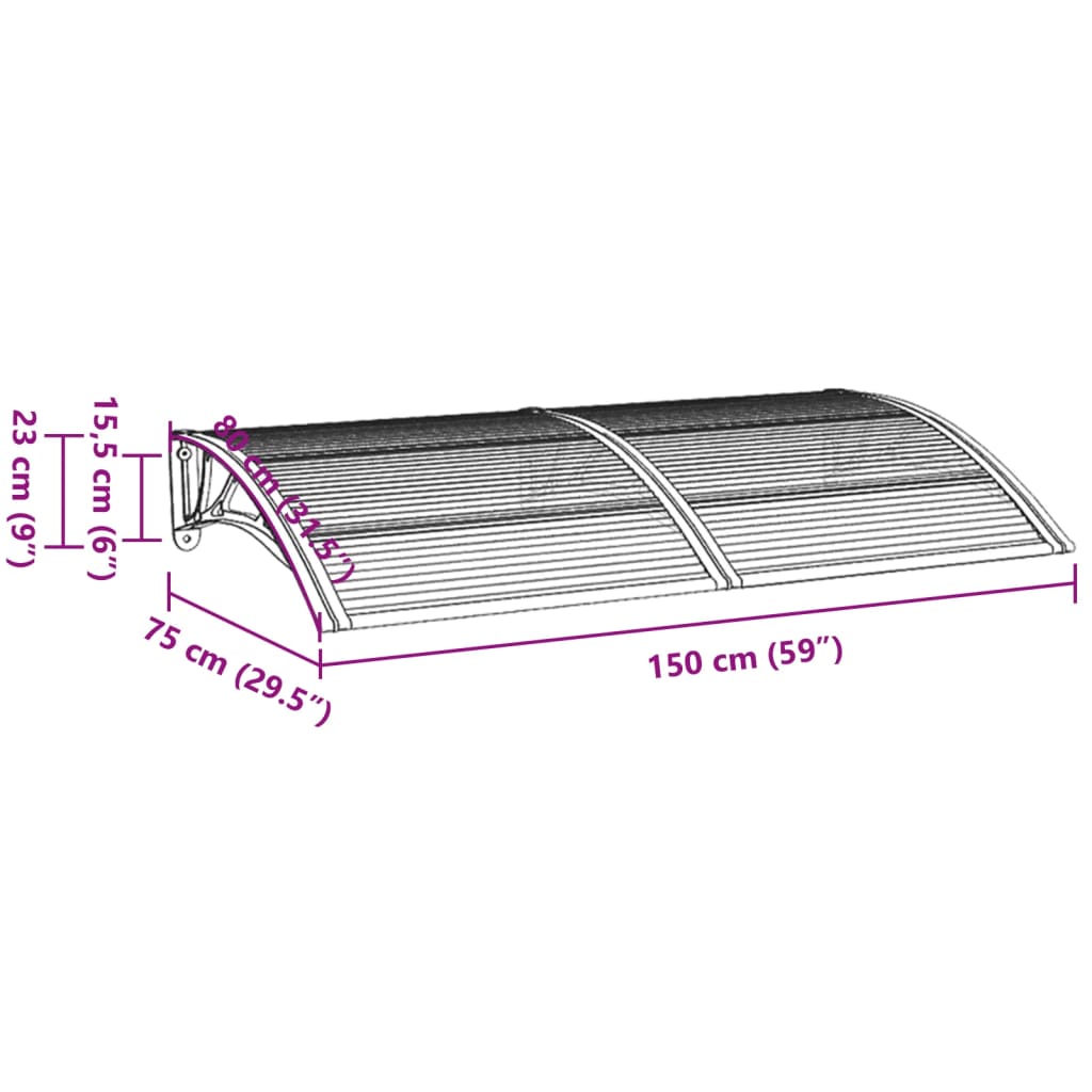 Auvent de porte Noir et transparent 300x75 cm Polycarbonate