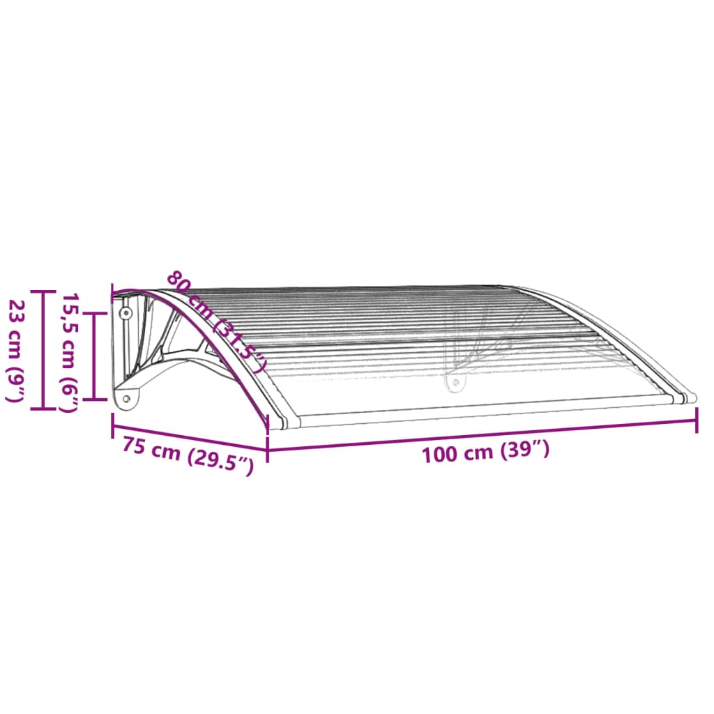 Door canopy Grey and transparent 100x75 cm Polycarbonate