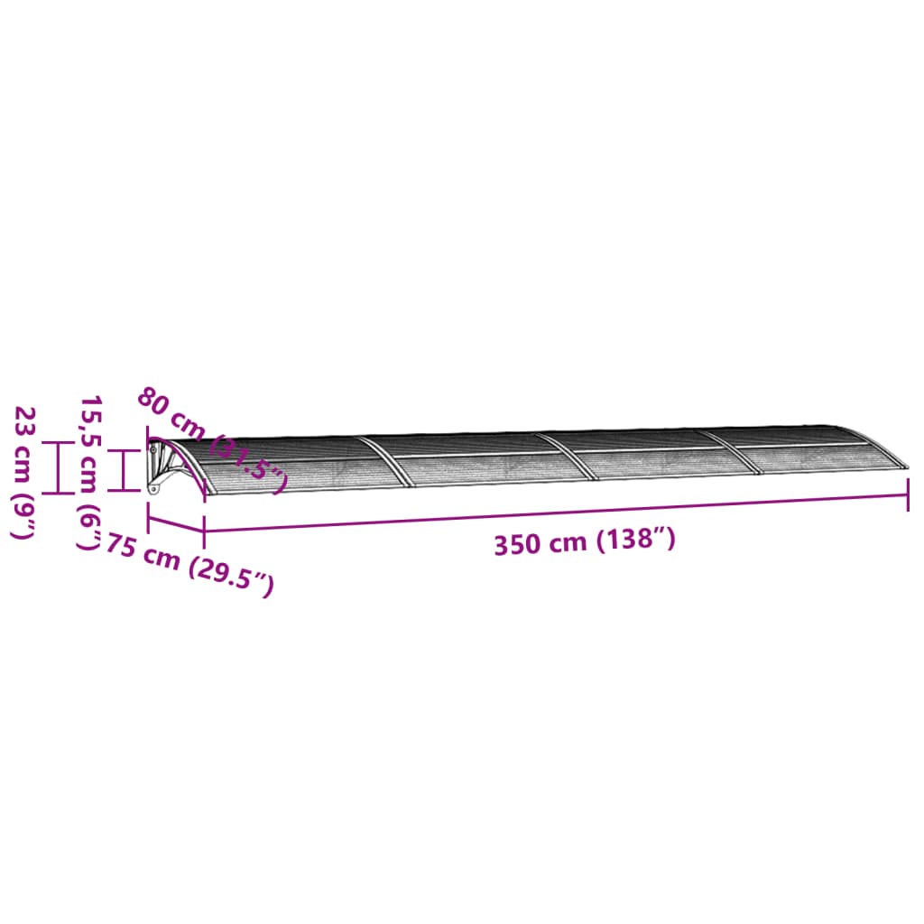 Auvent de porte Gris et transparent 350x75 cm Polycarbonate